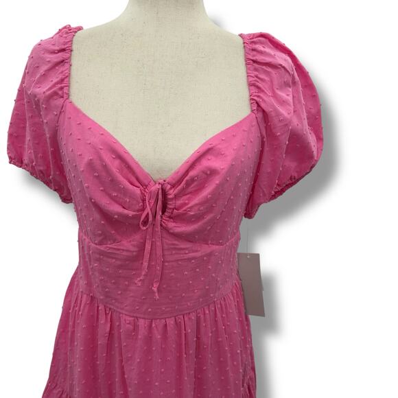 NEW Kingston Grey Pink Puff Sleeve Peasant Dress Size M Tiered Coquette Cottage - Picture 4 of 11